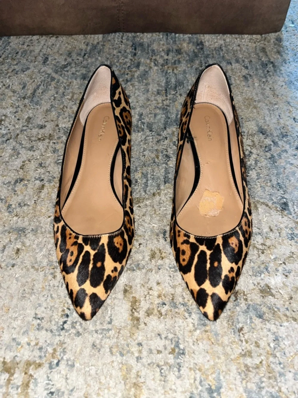 Calvin Klein Pony Hair Leopard Print Pointed-Toe Block Heel Pump Size 8.5